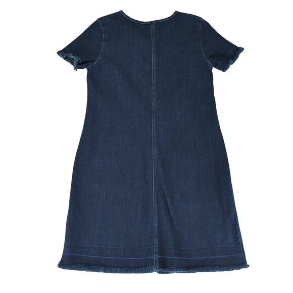 Turo Vince Camuto Short Sleeve Denim Dress Sz 6 Stretch Crewneck Utility Pockets - Picture 2 of 8